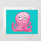 schattig roze gekke octopus briefkaart (Voorkant / Achterkant)