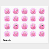 schattig roze gekke octopus ronde sticker (Vel)
