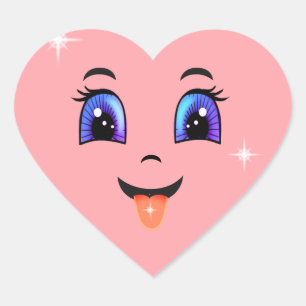 Schattig Roze Gelukkig Gezicht Hart Sticker