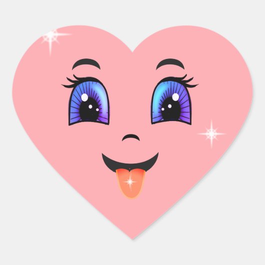 Schattig Roze Gelukkig Gezicht Hart Sticker (Voorkant)