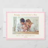 Schattig roze geruit foto Valentijnsdag Feestdagenkaart (Voorkant)