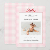 Schattig roze geruite baby Meisje Vakantie Geboort Aankondiging (Voorkant / Achterkant)