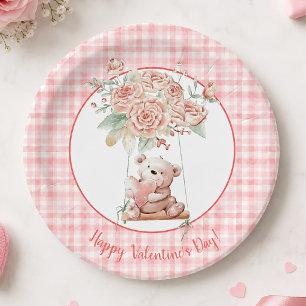 Schattig Roze Geruite Valentijnsdag Papieren Bordje