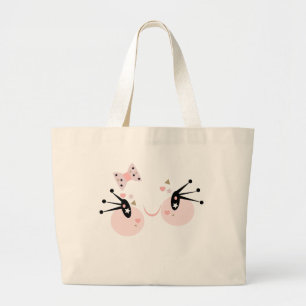 Schattig Roze Gezicht Lachend Meisje Karakter Grote Tote Bag