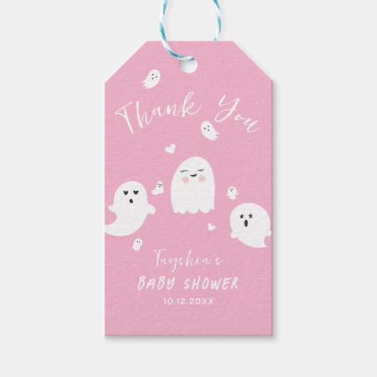 Schattig Roze Ghost Meisje Halloween Baby shower Cadeaulabel (Voorkant)