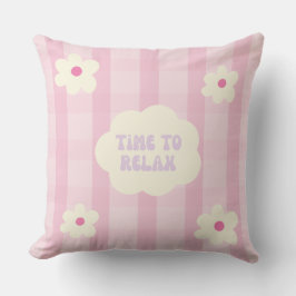 Schattig Roze Gingham Bloemen Tijd om te Ontspanne Kussen