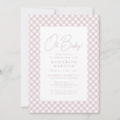 Schattig roze gingham eenvoudig meisje baby shower kaart (Voorkant)