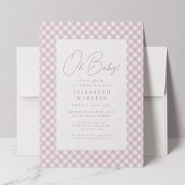 Schattig roze gingham eenvoudig meisje baby shower kaart