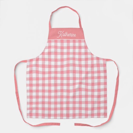 Schattig roze gingham plaid naam schort (Voorkant)