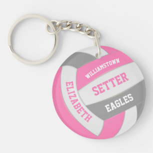 schattig roze giraal gepersonaliseerd volleybal sleutelhanger