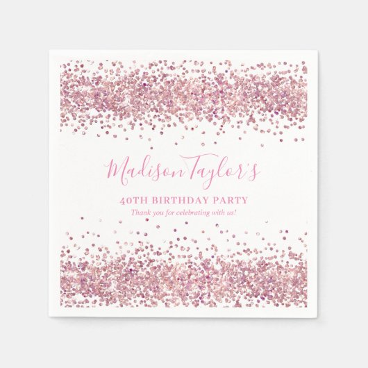Schattig Roze Glitter Glans Confetti Verjaardag Servet (Voorkant)