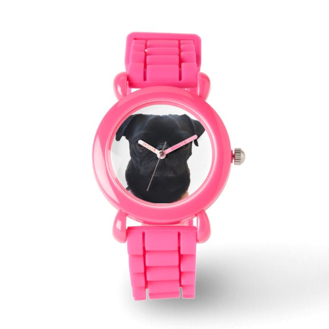 Schattig roze glitter pug horloge (Voorkant)