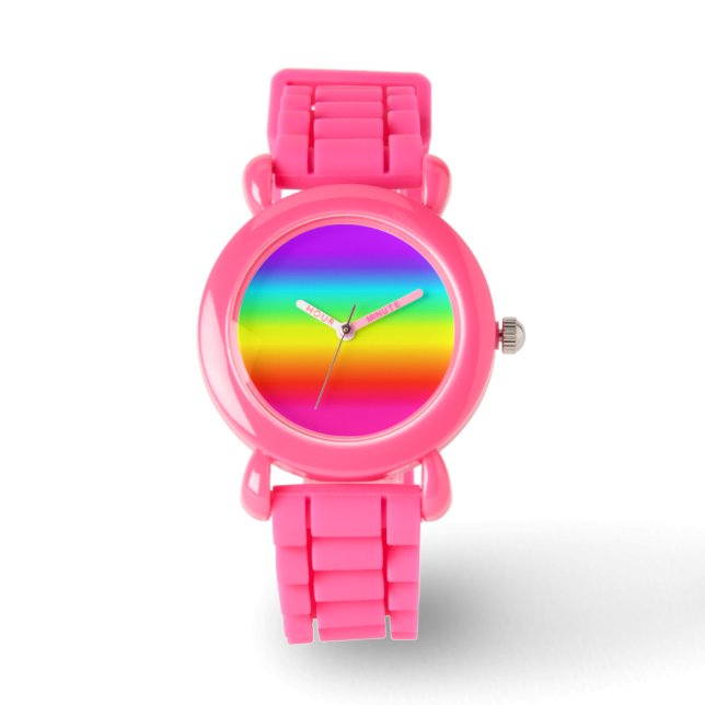 Schattig roze glitter regenboog horloge (Voorkant)