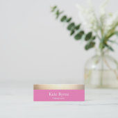 Schattig roze goud gestreept modern mini visitekaartje (Staand voorkant)