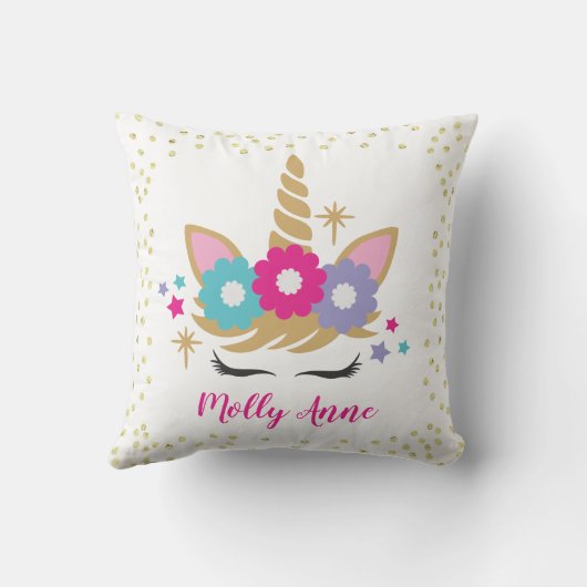 Schattig Roze Gouden Eenhoorn Gezicht Wimpers Magi Kussen (Achterkant)