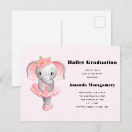 Schattig roze & grijs Olifant Ballerina Afstuderen Uitnodiging Briefkaart