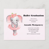 Schattig roze & grijs Olifant Ballerina Afstuderen Uitnodiging Briefkaart (Voorkant)
