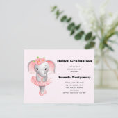Schattig roze & grijs Olifant Ballerina Afstuderen Uitnodiging Briefkaart (Staand voorkant)
