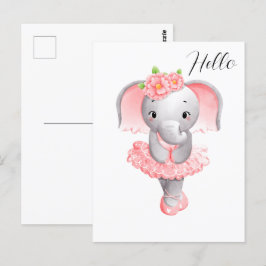 Schattig Roze & Grijs Olifant Ballerina Briefkaart