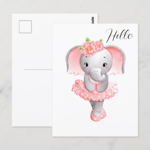 Schattig Roze & Grijs Olifant Ballerina Briefkaart