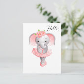 Schattig Roze & Grijs Olifant Ballerina Briefkaart (Staand voorkant)