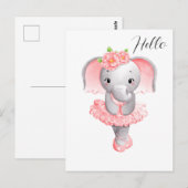 Schattig Roze & Grijs Olifant Ballerina Briefkaart (Voorkant / Achterkant)