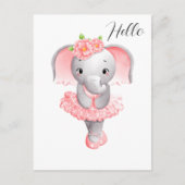 Schattig Roze & Grijs Olifant Ballerina Briefkaart (Voorkant)