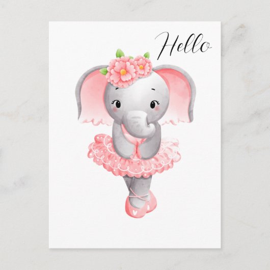 Schattig Roze & Grijs Olifant Ballerina Briefkaart (Voorkant)