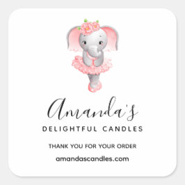Schattig Roze & Grijs Olifant Ballerina Business Vierkante Sticker