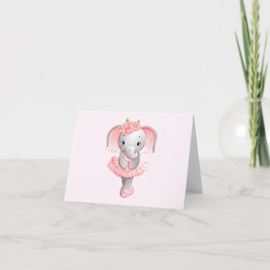 Schattig roze & grijs olifant ballerina dank u bedankkaart (Voorkant)