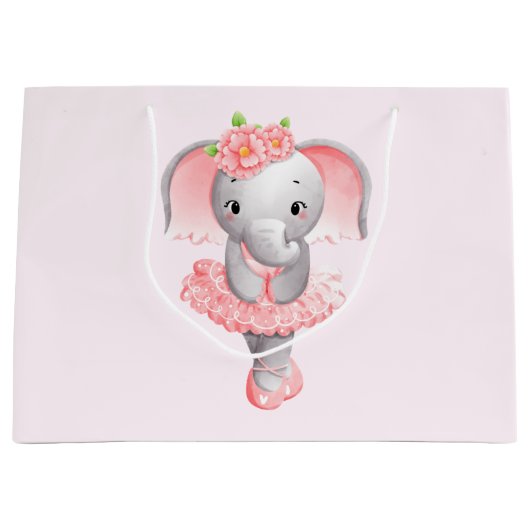 Schattig Roze & Grijs Olifant Ballerina Groot Cadeauzakje (Voorkant)