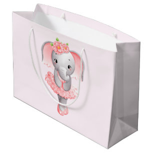 Schattig Roze & Grijs Olifant Ballerina Groot Cadeauzakje