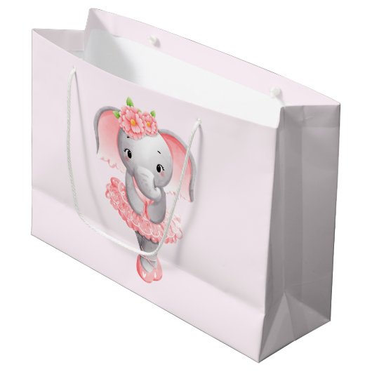 Schattig Roze & Grijs Olifant Ballerina Groot Cadeauzakje (Voorkant Gekanteld)