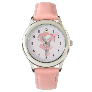 Schattig Roze & Grijs Olifant Ballerina Horloge
