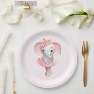 Schattig Roze & Grijs Olifant Ballerina Papieren Bordje