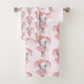 Schattig roze & grijs olifant ballerina patroon bad handdoek (Insitu)
