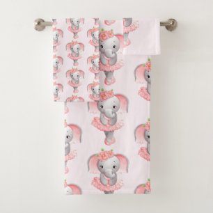 Schattig roze & grijs olifant ballerina patroon bad handdoek