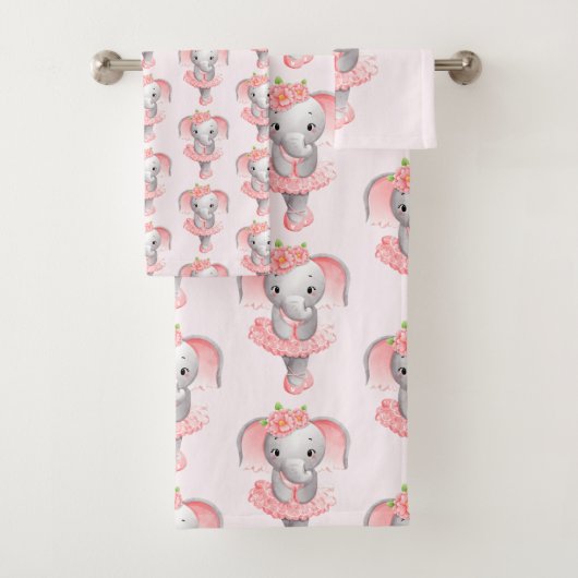 Schattig roze & grijs olifant ballerina patroon bad handdoek (Insitu)