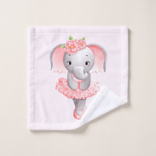 Schattig roze & grijs olifant ballerina patroon bad handdoek (Wasdoekje)