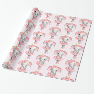 Schattig roze & grijs olifant ballerina patroon cadeaupapier
