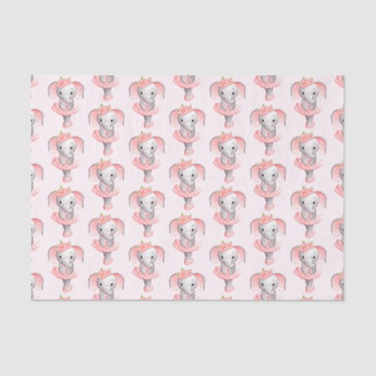 Schattig roze & grijs olifant ballerina patroon tissuepapier (Voorkant)