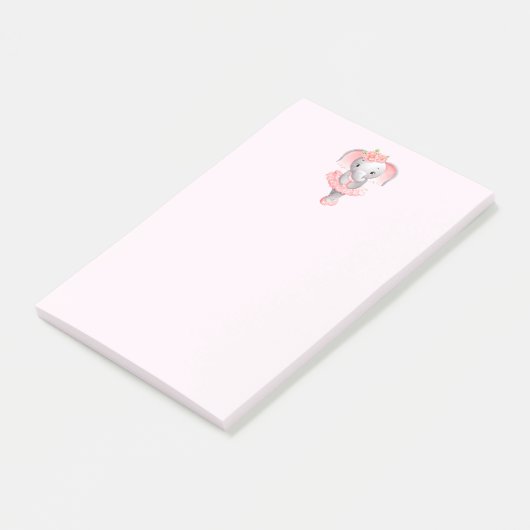 Schattig Roze & Grijs Olifant Ballerina Post-it® Notes (Schuin)