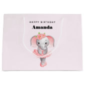 Schattig roze & grijs Olifant Ballerina Verjaardag Groot Cadeauzakje (Voorkant)