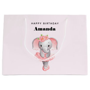 Schattig roze & grijs Olifant Ballerina Verjaardag Groot Cadeauzakje