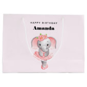 Schattig roze & grijs Olifant Ballerina Verjaardag Groot Cadeauzakje (Achterkant)