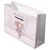 Schattig roze & grijs Olifant Ballerina Verjaardag Groot Cadeauzakje (Voorkant Gekanteld)