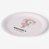 Schattig roze & grijs Olifant Ballerina Verjaardag Papieren Bordje (Gekanteld)