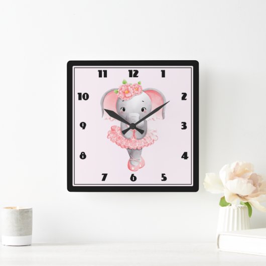 Schattig Roze & Grijs Olifant Ballerina Vierkante Klok (Huis)