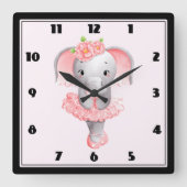 Schattig Roze & Grijs Olifant Ballerina Vierkante Klok (Voorkant)