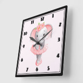 Schattig Roze & Grijs Olifant Ballerina Vierkante Klok (Hoek)